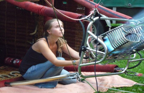 Virginie checks the inside of the balloon envelope